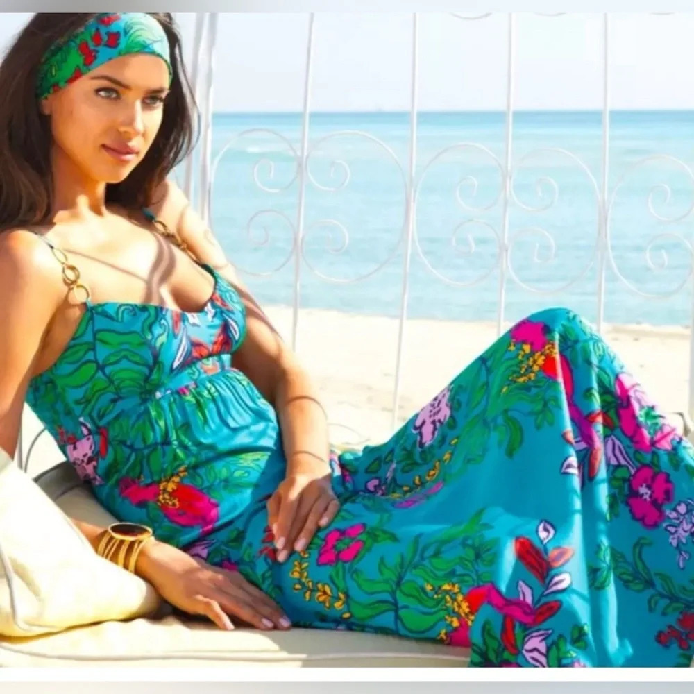Lilly Pulitzer Turquoise Floral Maxi Dress